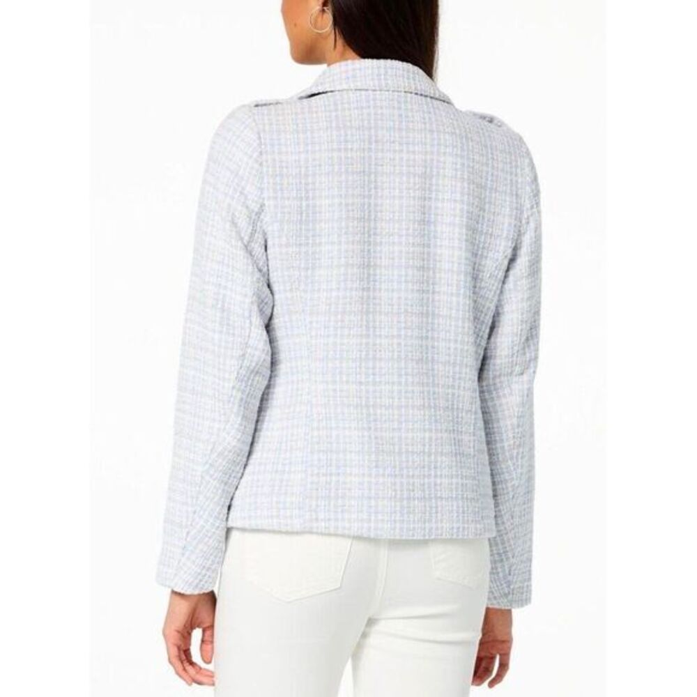 G by Giuliana Black Label Chenille Tweed Moto Women's Jacket 2X Blue White‎ Soft - Picture 2 of 8